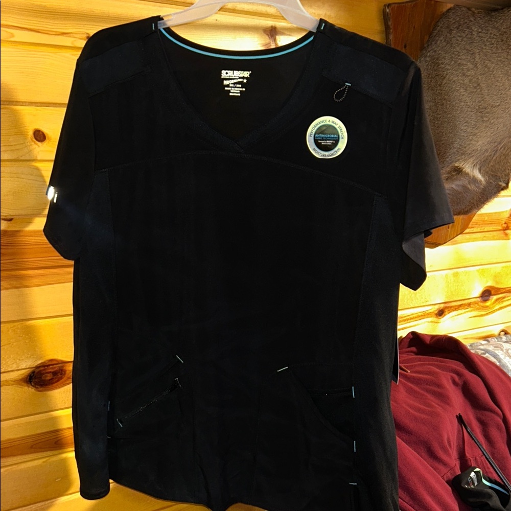 ScrubStar Black V-Neck Scrub Top